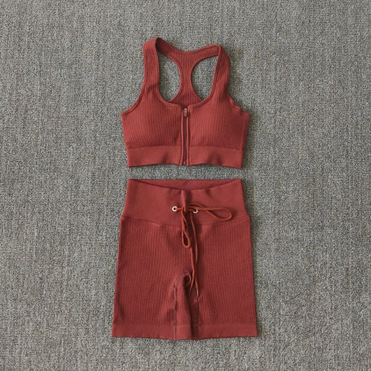 Ensemble Yoga Seamless Zippé Manches Longues & Legging Taille Haute