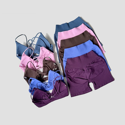 Ensemble Sport 2 Pièces Brassière Torsadée & Short Froncé