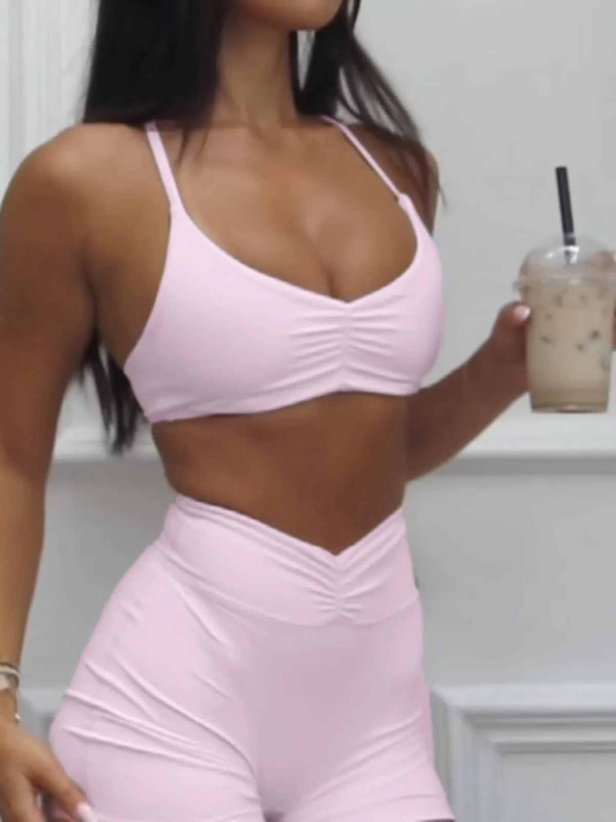 Ensemble Sport Brassière Froncée & Short Taille Haute
