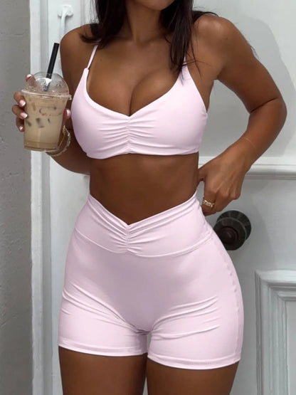 Ensemble Sport Brassière Froncée & Short Taille Haute