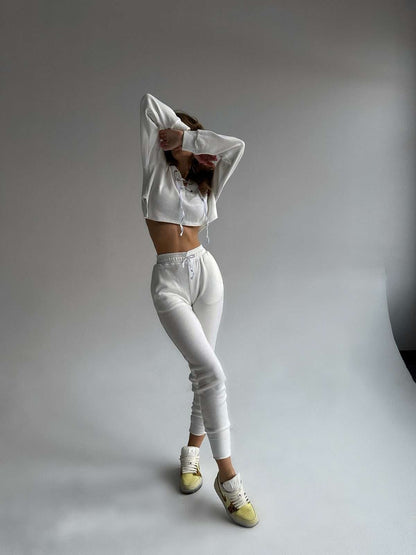 bridal white cropped hoodie set women