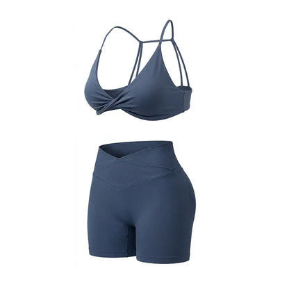 Ensemble Sport 2 Pièces Brassière Torsadée & Short Froncé