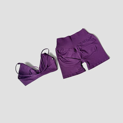 Ensemble Sport 2 Pièces Brassière Torsadée & Short Froncé
