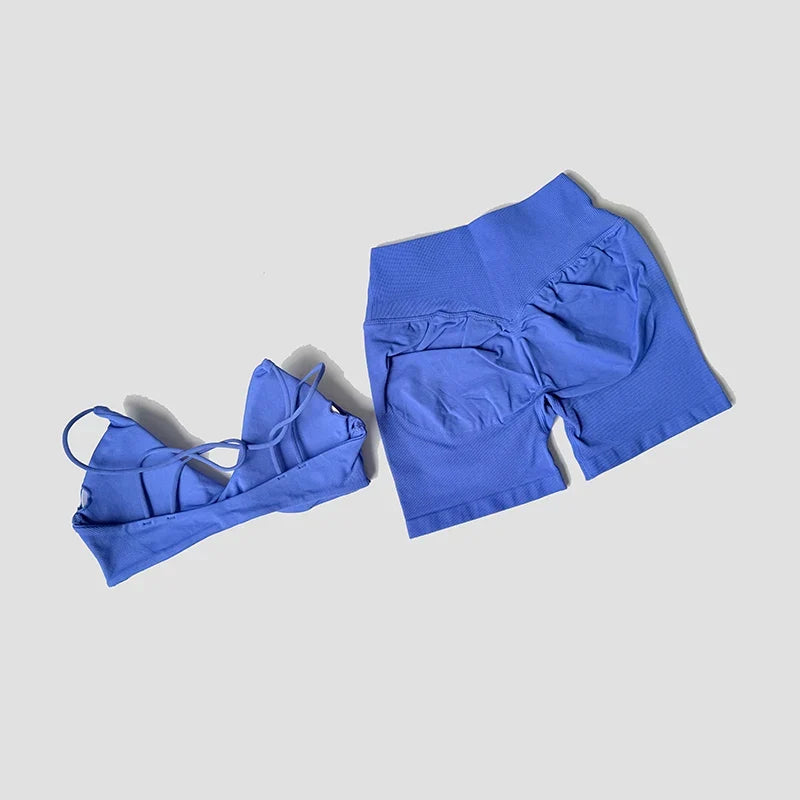 Ensemble Sport 2 Pièces Brassière Torsadée & Short Froncé