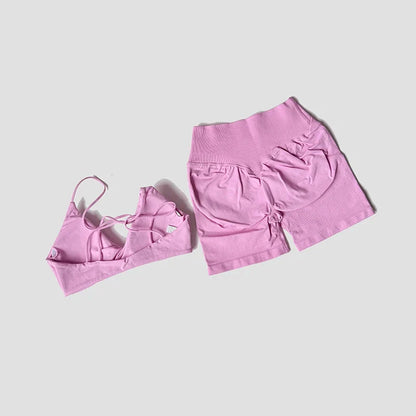 Ensemble Sport 2 Pièces Brassière Torsadée & Short Froncé