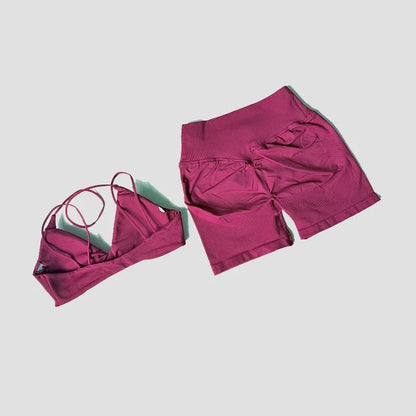 Ensemble Sport 2 Pièces Brassière Torsadée & Short Froncé