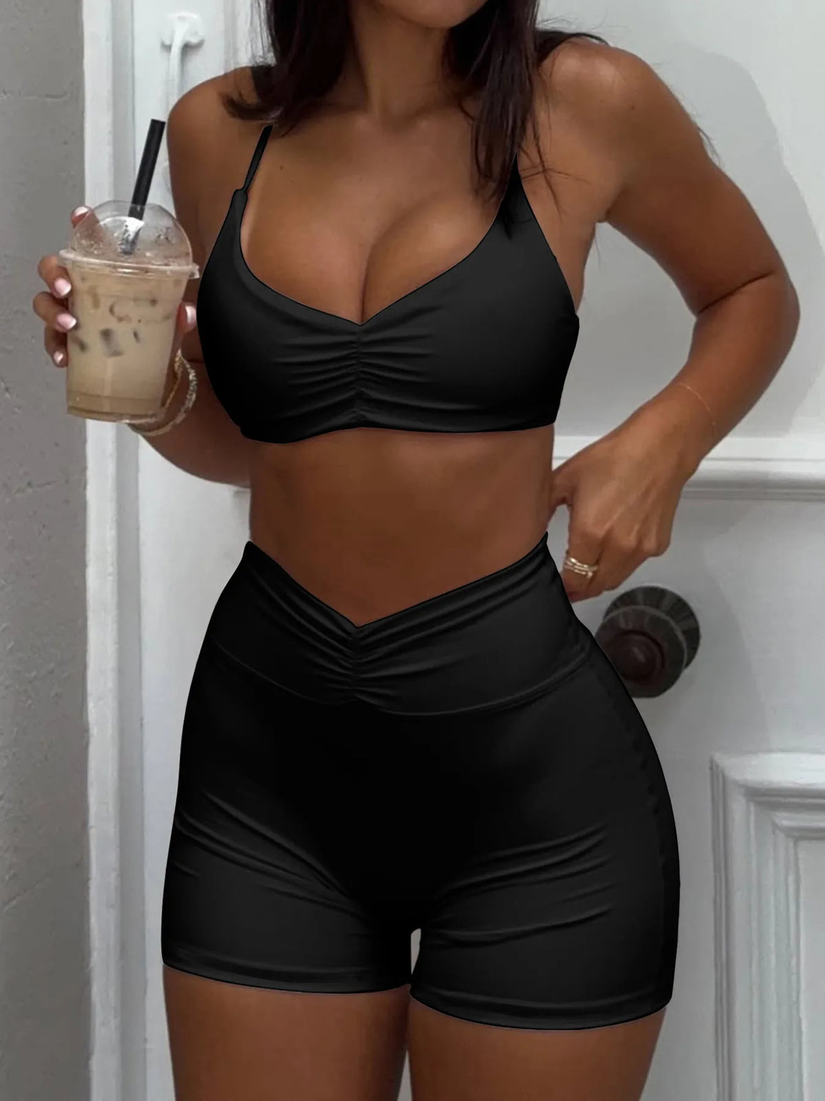 Ensemble Sport Brassière Froncée & Short Taille Haute
