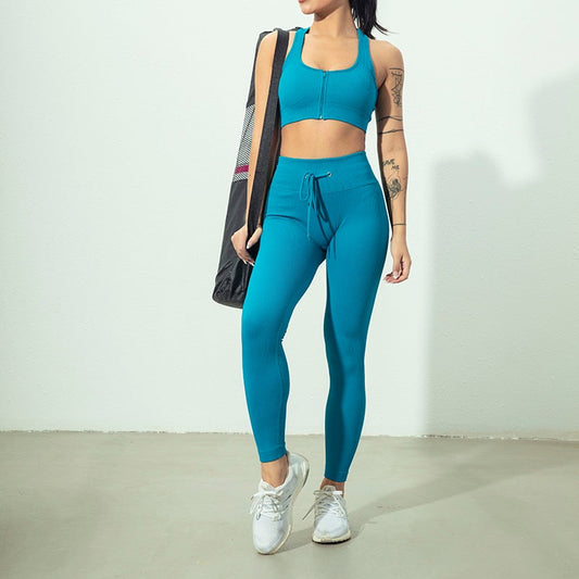 Ensemble Yoga Seamless Zippé Manches Longues & Legging Taille Haute
