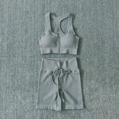 Ensemble Yoga Seamless Zippé Manches Longues & Legging Taille Haute