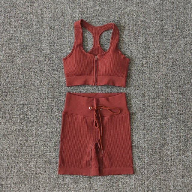 Ensemble Yoga Seamless Zippé Manches Longues & Legging Taille Haute