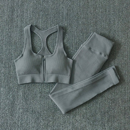 Ensemble Yoga Seamless Zippé Manches Longues & Legging Taille Haute