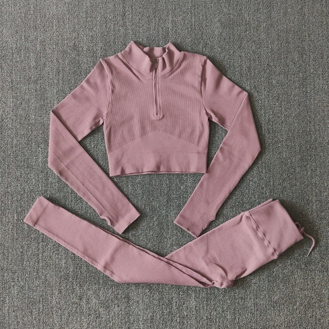 Ensemble Yoga Seamless Zippé Manches Longues & Legging Taille Haute