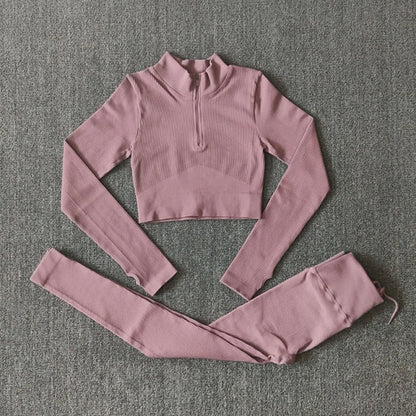 Ensemble Yoga Seamless Zippé Manches Longues & Legging Taille Haute