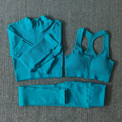 Ensemble Yoga Seamless Zippé Manches Longues & Legging Taille Haute