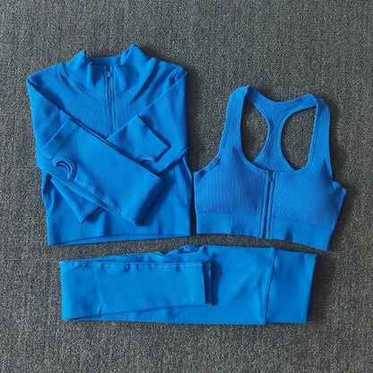 Ensemble Yoga Seamless Zippé Manches Longues & Legging Taille Haute