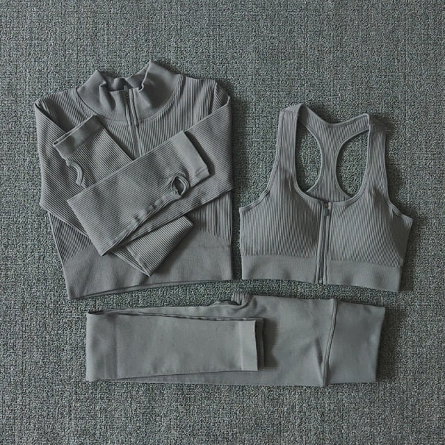 Ensemble Yoga Seamless Zippé Manches Longues & Legging Taille Haute