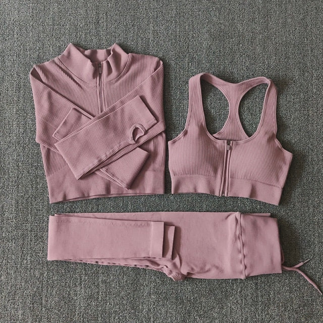 Ensemble Yoga Seamless Zippé Manches Longues & Legging Taille Haute