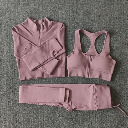 Ensemble Yoga Seamless Zippé Manches Longues & Legging Taille Haute