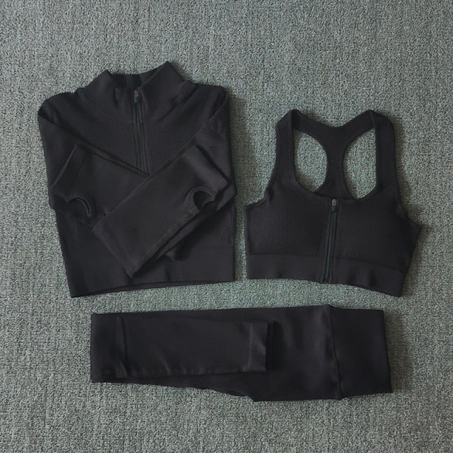 Ensemble Yoga Seamless Zippé Manches Longues & Legging Taille Haute