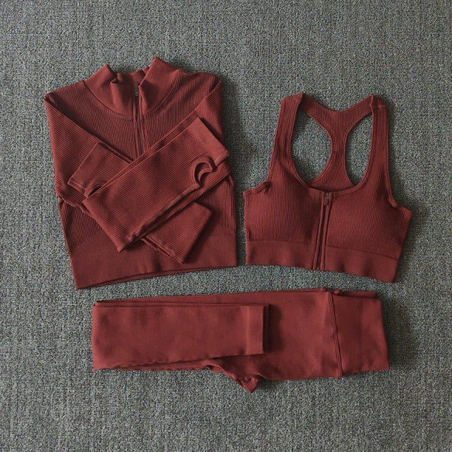 Ensemble Yoga Seamless Zippé Manches Longues & Legging Taille Haute
