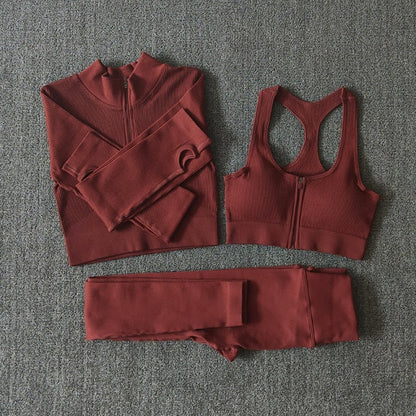 Ensemble Yoga Seamless Zippé Manches Longues & Legging Taille Haute
