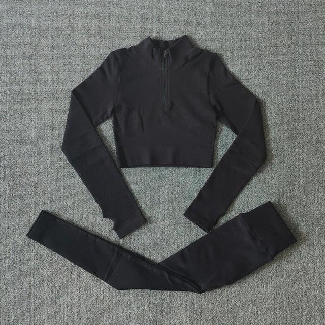 Ensemble Yoga Seamless Zippé Manches Longues & Legging Taille Haute