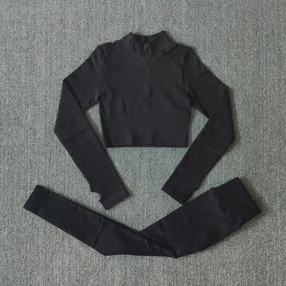 Ensemble Yoga Seamless Zippé Manches Longues & Legging Taille Haute