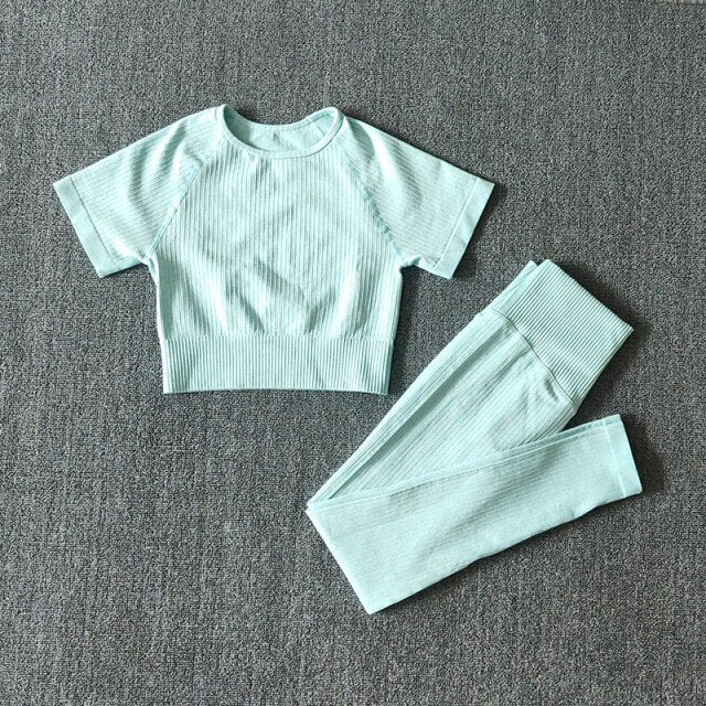 Ensemble Yoga Crop Top Manches Courtes & Legging