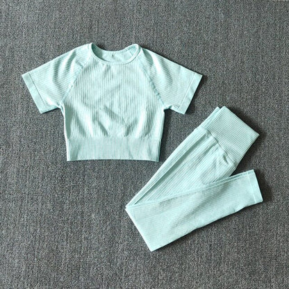 Ensemble Yoga Crop Top Manches Courtes & Legging