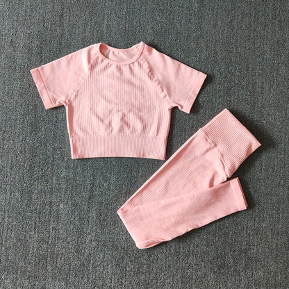 Ensemble Yoga Crop Top Manches Courtes & Legging