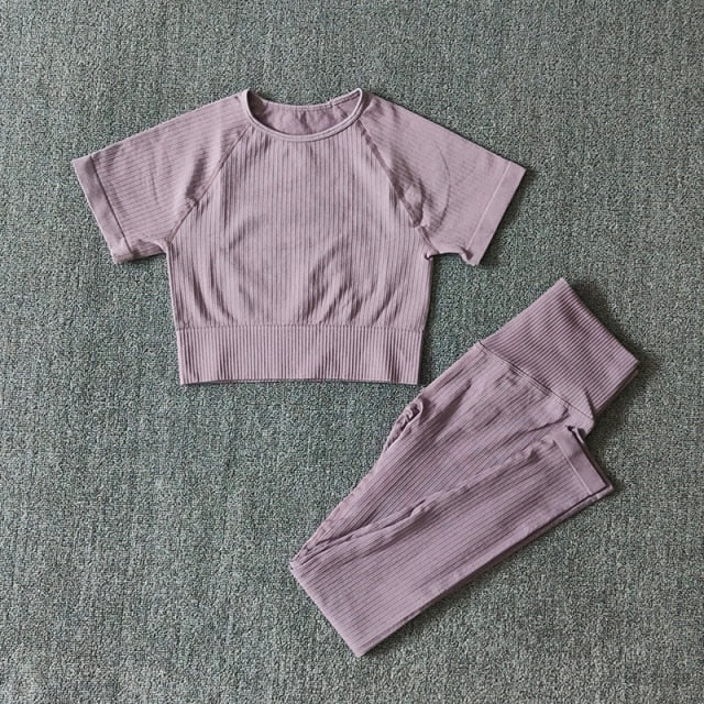 Ensemble Yoga Crop Top Manches Courtes & Legging