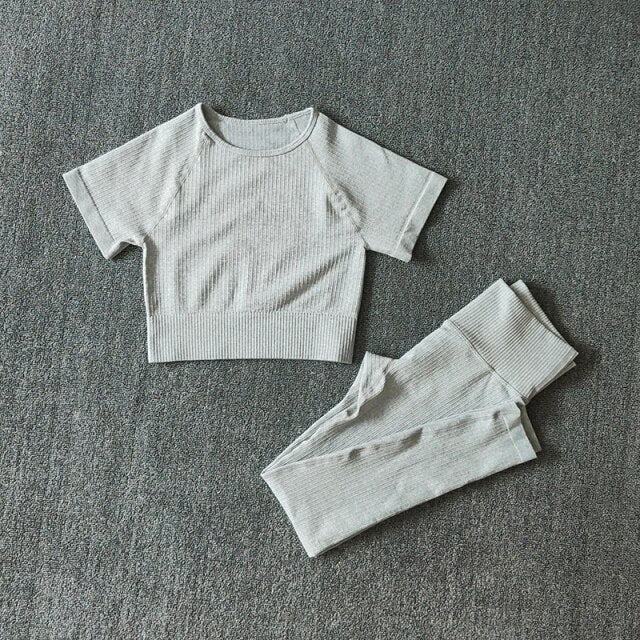 Ensemble Yoga Crop Top Manches Courtes & Legging