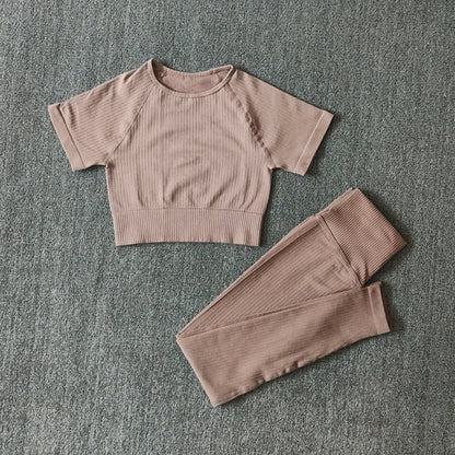 Ensemble Yoga Crop Top Manches Courtes & Legging