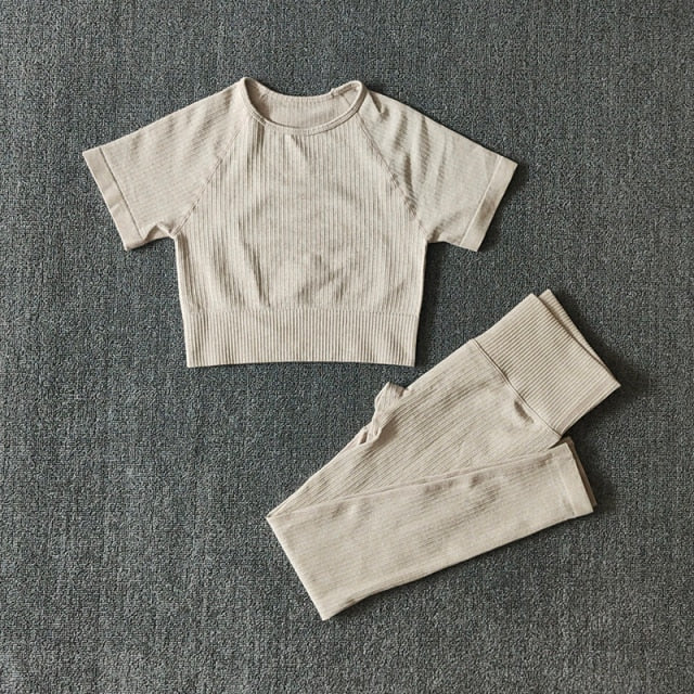 Ensemble Yoga Crop Top Manches Courtes & Legging