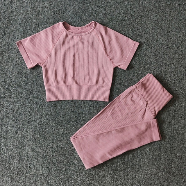 Ensemble Yoga Crop Top Manches Courtes & Legging