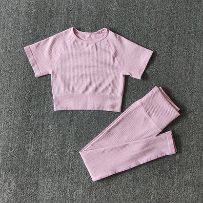 Ensemble Yoga Crop Top Manches Courtes & Legging